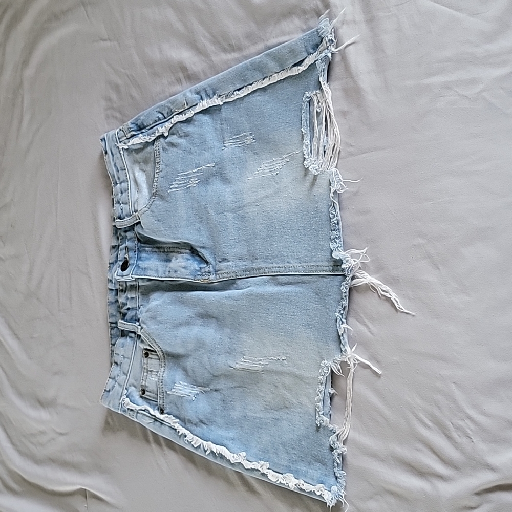 Sadie R. Sage Women's Mini Jean Skirt, Color Light Denim w/white fringe, Size M